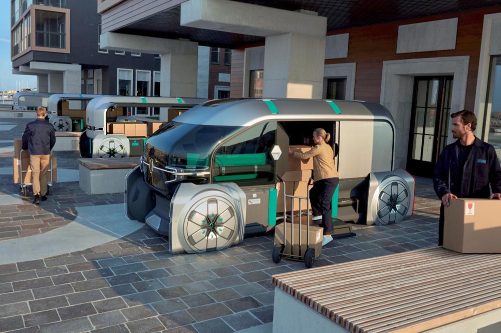 De elektrisch en autonoom rijdende Renault EZ PRO brengt pakjes op een milieuvriendelijke en efficiënte manier aan huis.