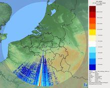 Zeer sterke storing van een zender in de beelden van de radar van Zaventem