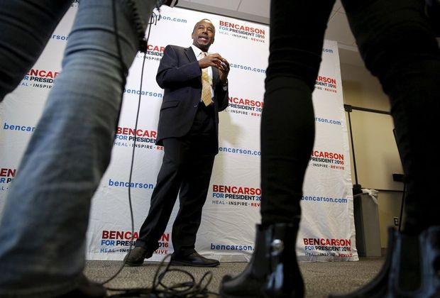 Ben Carson op de hoofdzetel van Nationwide verzekeringen, in Des Moines, Iowa