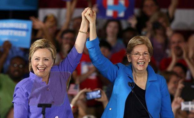 Hillary Clinton en Elizabeth Warren als duo in Cincinnati, Ohio