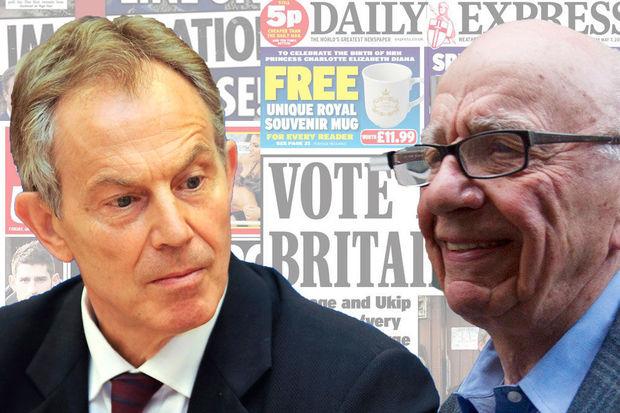 Oud-premier van Groot-Brittannië Tony Blair en mediamagnaat Rupert Murdoch: dichte vrienden.