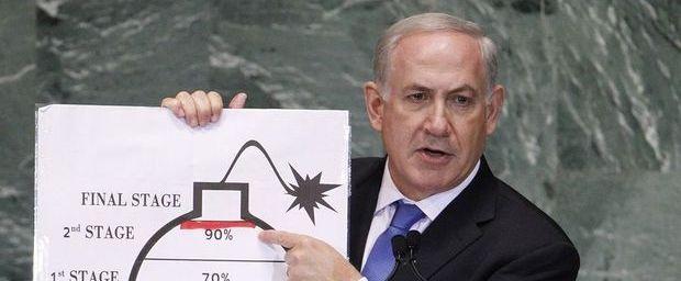 Netanyahu, op 27 september 2012 voor de VN met een alarmerende boodschap over Iran