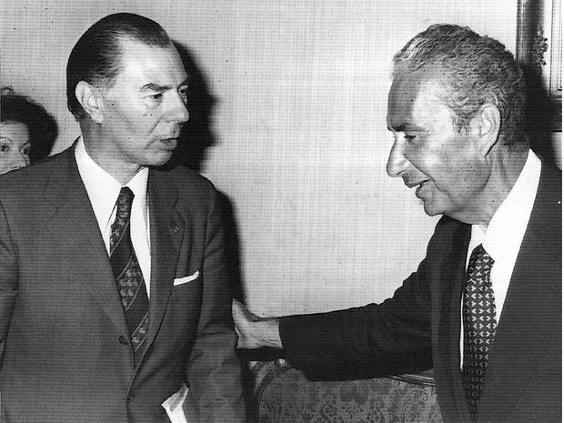 Belgisch premier Leo Tindemans en zijn Italiaanse ambtsgenoot Aldo Moro.