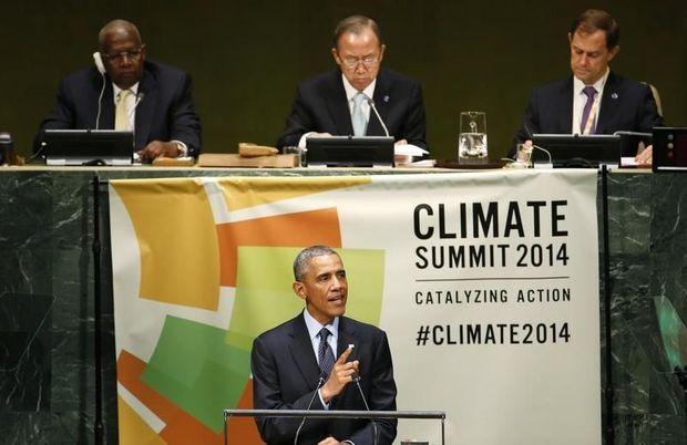 Amerikaanse president Barack Obama spreekt Klimaattop in New York toe.