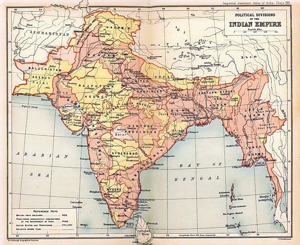 Brits-Indië bestond uit het huidige India, Pakistan, Bangladesh, Sri Lanka en delen van Myanmar.