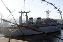 Het Oekraïense schip Slavutych in de haven van Sebastopol, op 22 maart 2014.