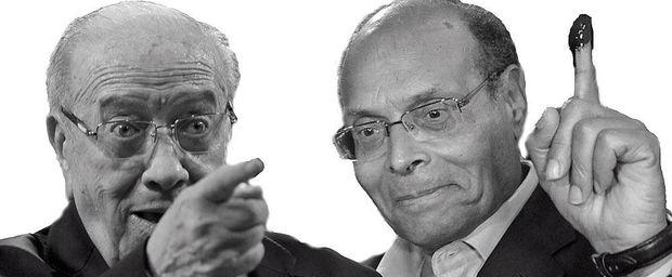 Béji Caïd Essebsi (links) en Moncef Marzouki (rechts).