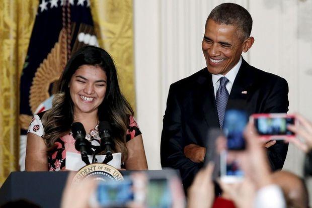 President Obama ontvangt Diana Calderon, een Dreamer, in het Witte Huis. Archiefbeeld uit 2015
