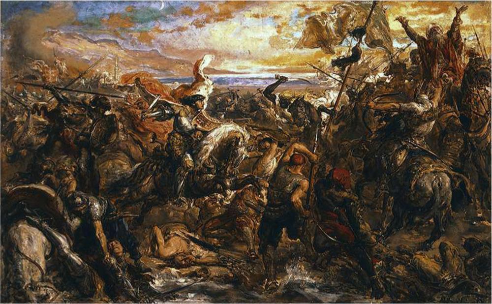 Wladislaus III tijdens de Slag bij Varna, op een nationalistisch schilderij van Jan Matejko uit 1879. (Szépm?vészeti Múzeum, Boedapest)