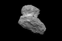 Een beeld van komeet 67P/Churyumov-Gerasimenko, genomen door Rosetta op 1 augustus op een afstand van 1.000 km. 