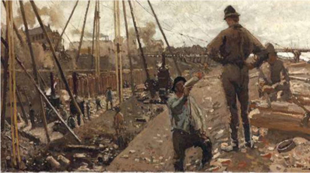 Heiwerk aan de Van Diemenstraat, Amsterdam. Breitner, ca. 1890-1910.