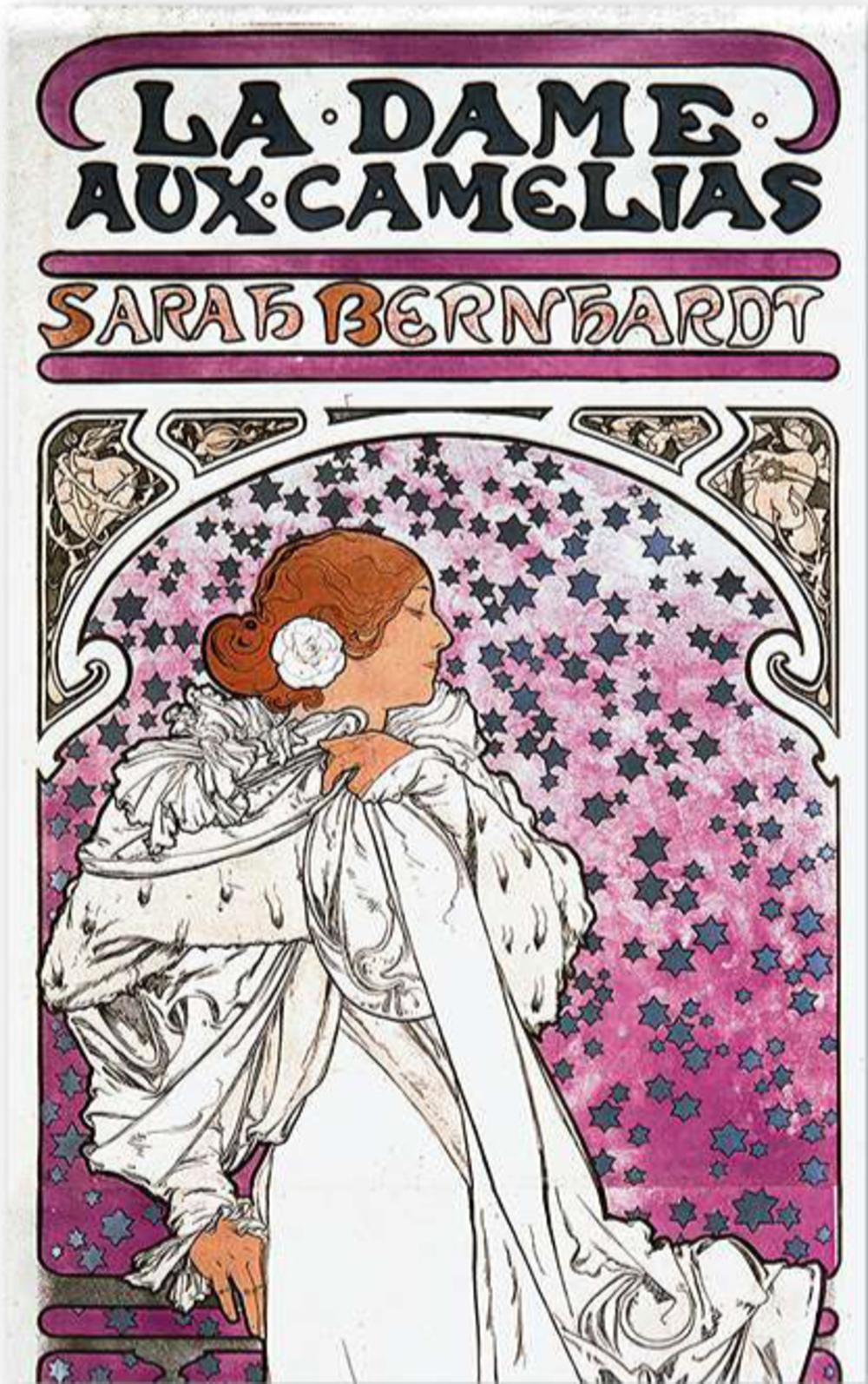 Sarah Bernhardt als Dame aux camélias, affiche van Alfons Mucha.