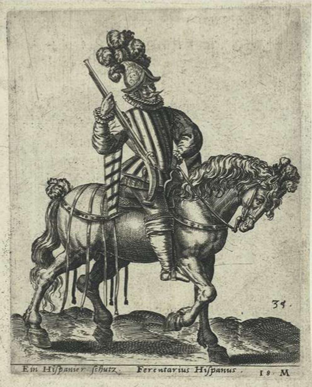 Spaanse ruiter, toegeschreven aan Abraham de Bruyn, 1577. (Rijksmuseum)