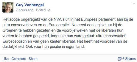 Facebook pagina van Guy Vanhengel