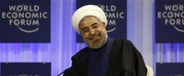 De president van Iran, Hassan Rouhani, op het Wereld Economisch Forum in Davos, Zwitserland.