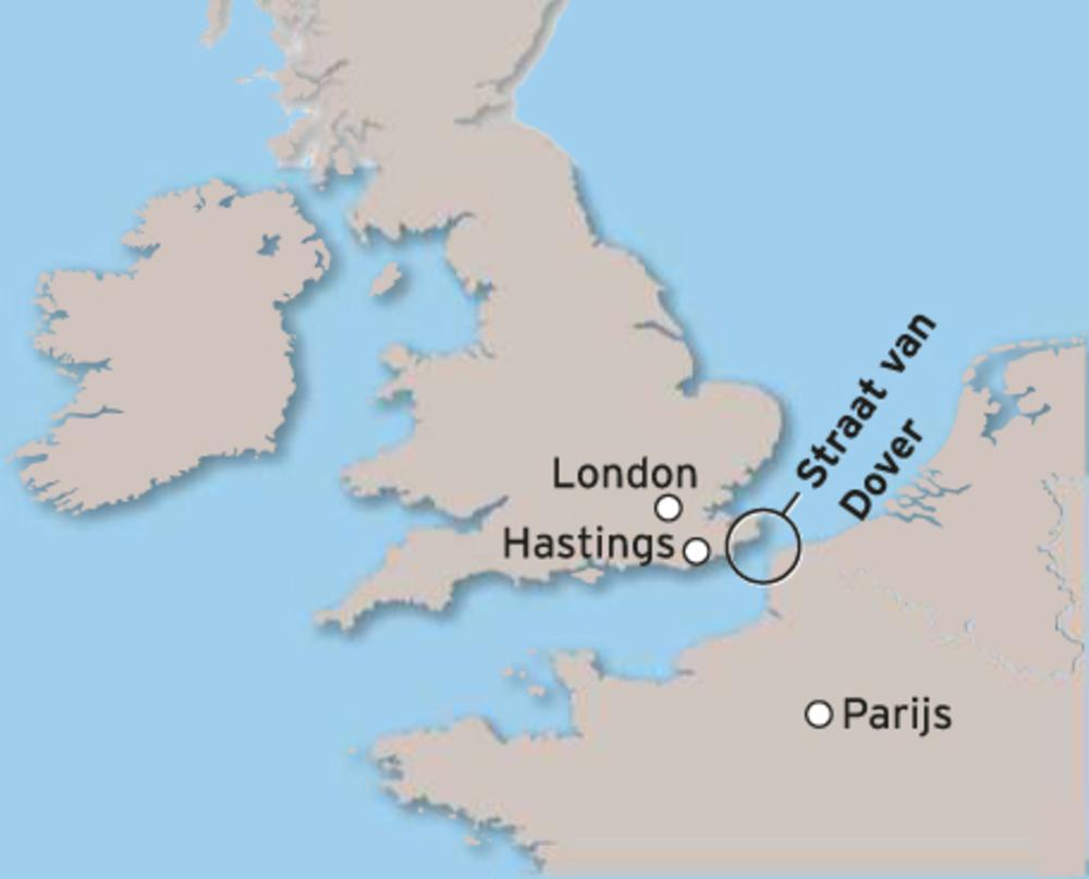 Flessenhals: op het smalst van de zeestraat scheiden slechts 34 kilometer de Engelse en Franse kust.