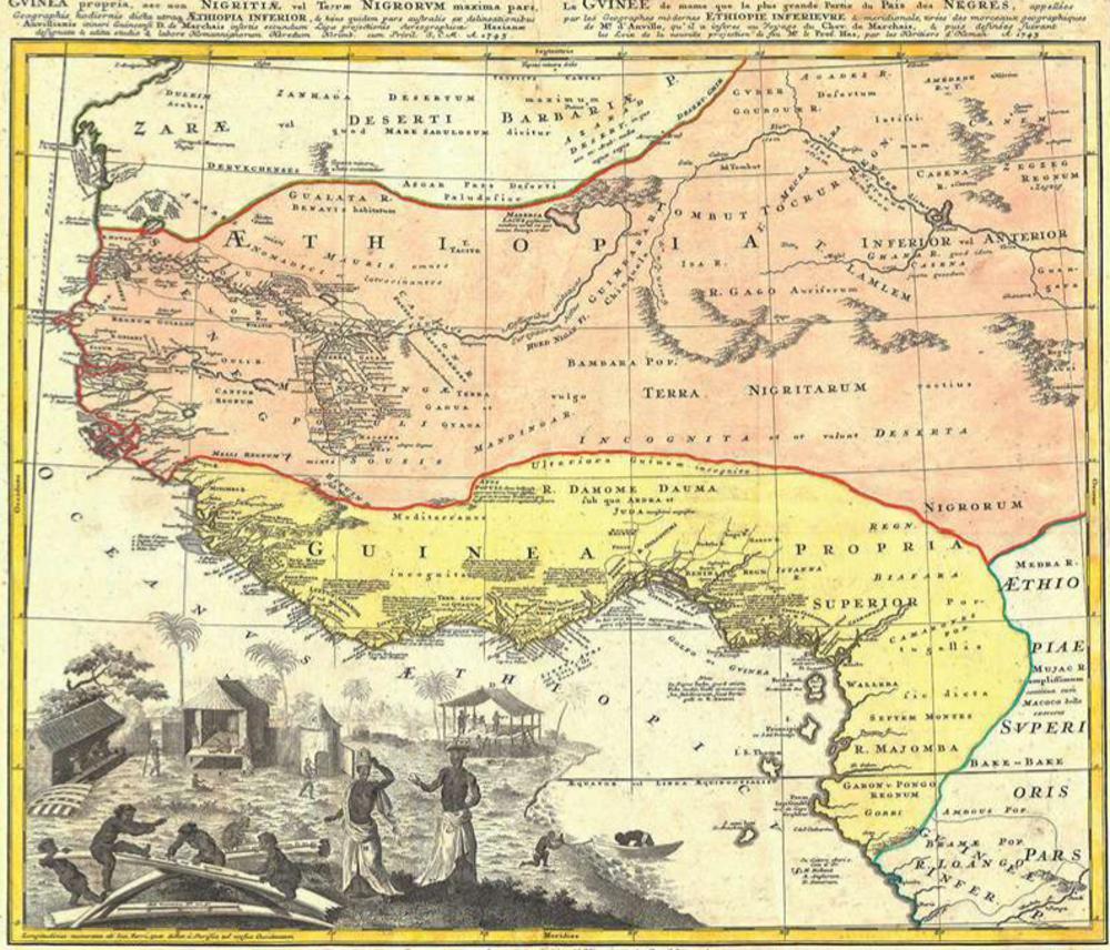 De Neurenbergse cartografenfamilie Homanns Erben tekende in 1743 een gedetailleerde kaart van West-Afrika, waarop nederzettingen en stammen nauwkeurig worden vermeld. Opvallend is ook de grote hoeveelheid ivoor die in de linkerhoek is afgebeeld.