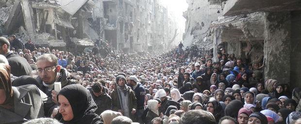 Vluchtelingen in Yarmouk, nabij Damascus.