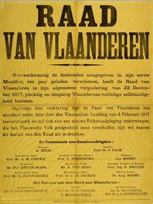 Affiche uit 1917 waarop de Raad van Vlaanderen de Vlaamse onafhankelijkheid uitroept.