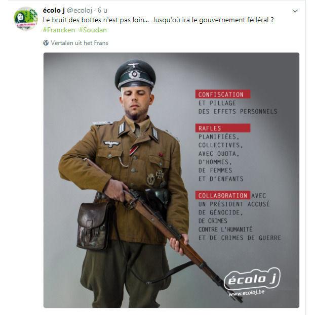 Naziafbeelding van Theo Francken: Groen distantieert zich, Ecolo niet