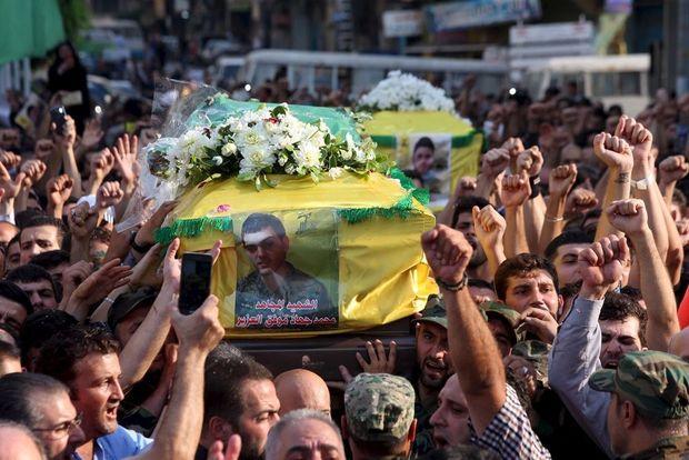 Begrafenis van een lid van de Libanese Hezbollah, gesneuveld in Syrië bij de verdediging van het Assad-regime