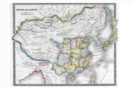 De afgeleide versie uit 1844 die circuleerde op de Chinese sociale media. Losjes gebaseerd of the hoofdkaart uit de d'Anville reeks.