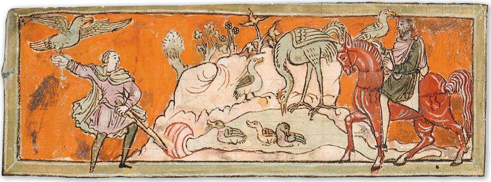 Valkenjacht, de maand oktober in een Angelsaksische kalender, 11de eeuw.