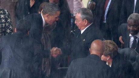 Barack Obama en Raul Castro