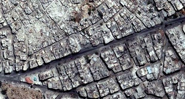 Satellietbeeld van woongebied in Aleppo voor recente aanvallen