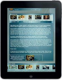 Voorbeeld van de developing news story-structuur (Kuew-app van AxzMedia) op de tablet.