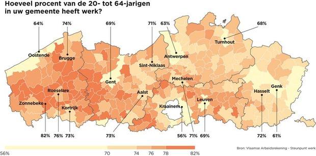 Grote lokale verschillen in werkzaamheidsgraad in Vlaanderen