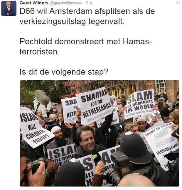 Wilders tweet nepfoto met D66-leider Pechtold als sharia-aanhanger