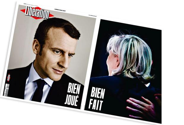 Van het linkse dagblad Libération lijkt Le Pen daags na de Franse verkiezingen een hartelijker schouderklopje te krijgen dan Macron.
