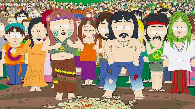 De hippies in South Park: halfzachte prevelaars die leven op joints en worden verjaagd met luide metal.