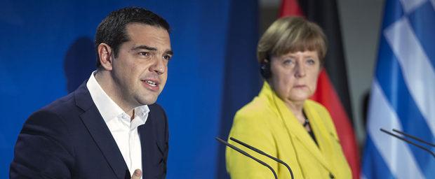 De Griekse premier Alexis Tsipras en de Duitse bondskanselier Angela Merkel