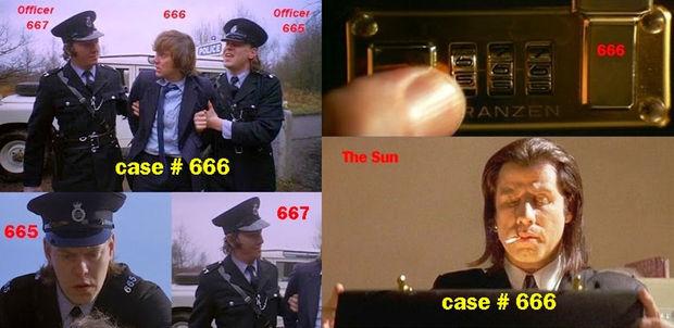 666-referenties in 'A Clockwork Orange' (L) van Stanley Kubrick en 'Pulp Fiction ' (R) van Quentin Tarantino.