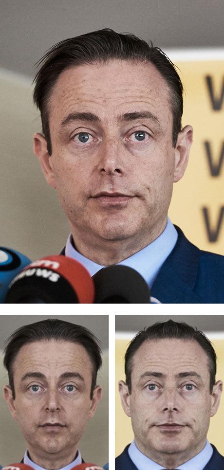Links: publiek gezicht (2X rechter helft), rechts: privégezicht (2X linker helft)