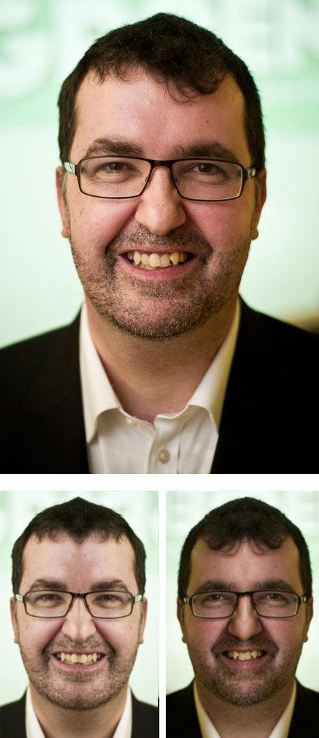 Links: publiek gezicht (2X rechter helft), rechts: privégezicht (2X linker helft)