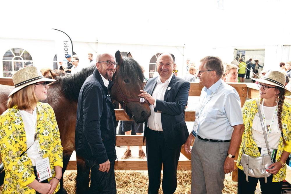 Charles Michel et Willy Borsus à la Foire de Libramont où le cheval de trait belge était à l'honneur.