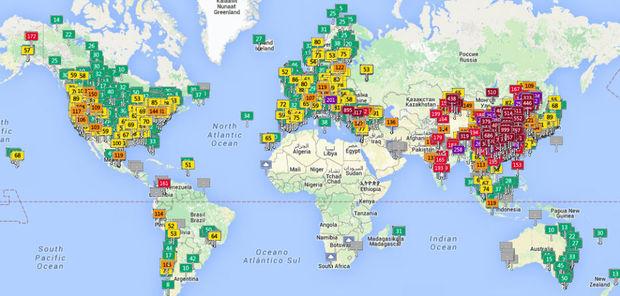 Une carte interactive permet de voir la pollution de l'air en temps réel