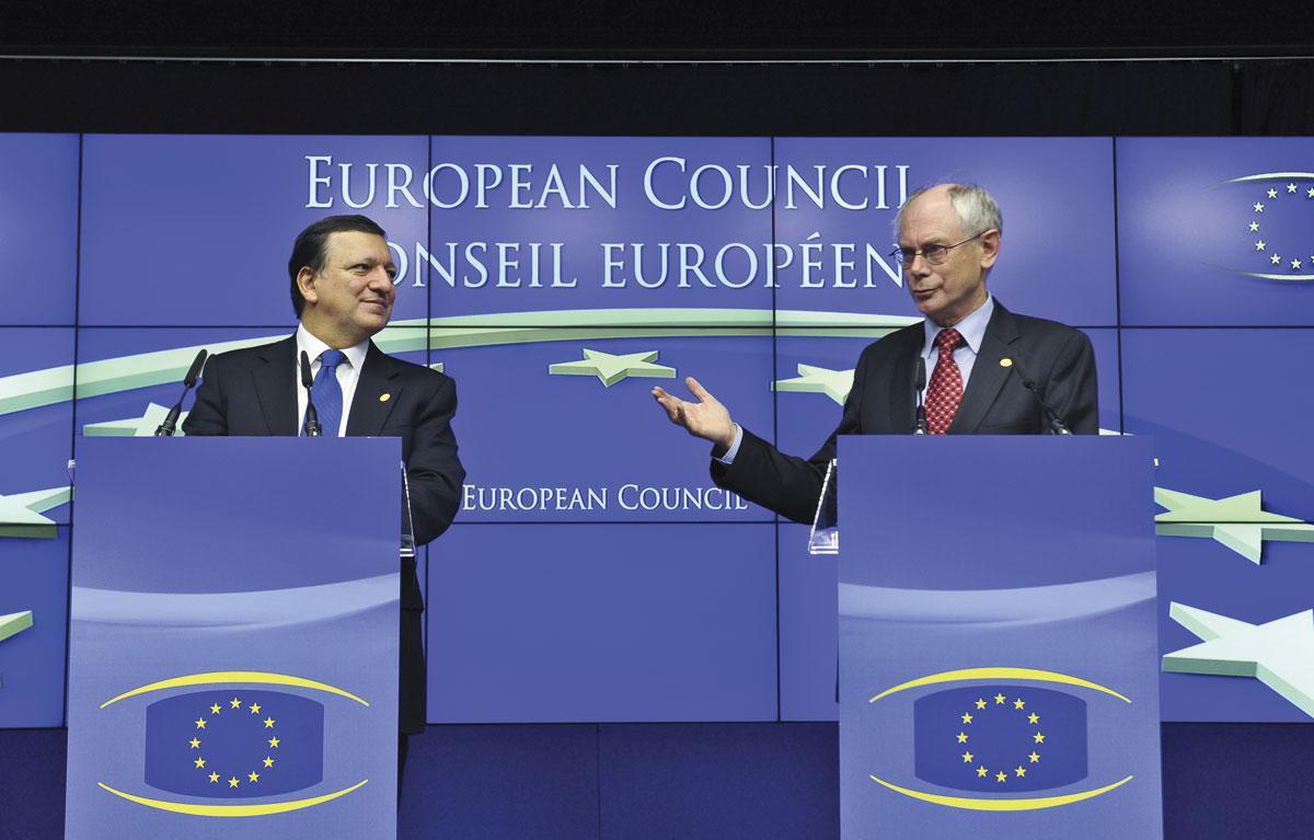Le projet initial de TTF de José Manuel Barroso (à g.) se montait à 57 milliards d'euros.