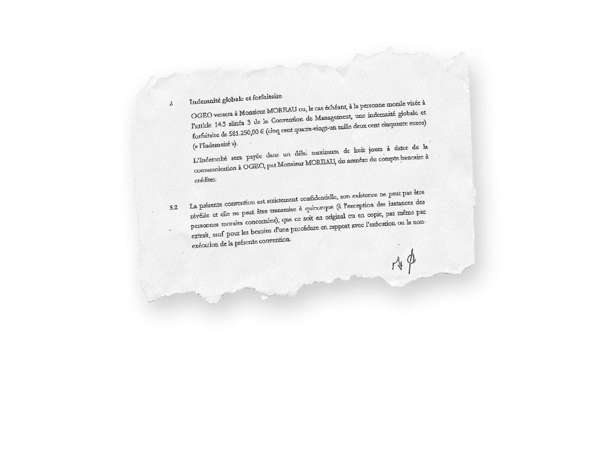Extrait de la convention secrète signée par Stéphane Moreau, Pol Heyse et Dominique Drion.