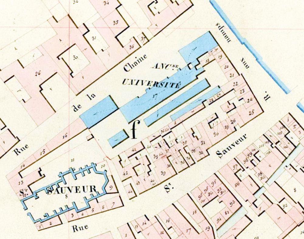 Extrait du registre foncier de la ville française de Caen, vers 1810. Le registre foncier est l'une des nouveautés datant de l'époque napoléonienne qui, aujourd'hui encore, reste d'actualité.