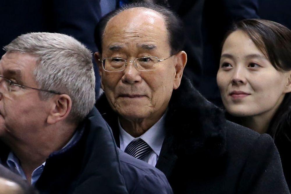 Kim Yong-nam suivi de Kim Yo-jong, soeur de Kim Jong-un