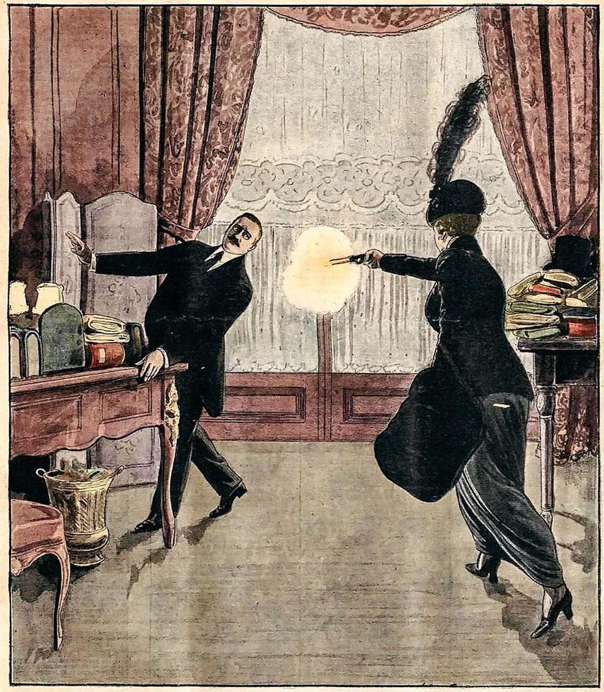 Paniquée à l'idée que Le Figaro publie les passages les plus torrides de ses lettres d'amour, Madame Caillaux prend les choses en main et abat le rédacteur en chef Calmette dans son propre bureau.