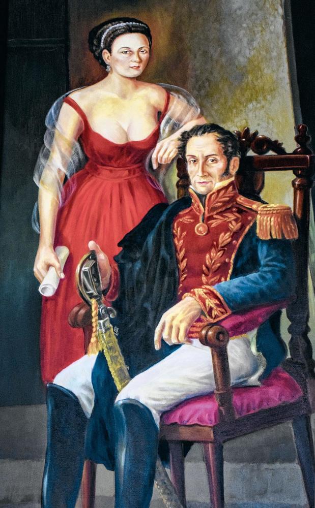 Le héros de la Libération et président de la Grande Colombie Simón Bolivar avec sa maîtresse Manuela Sáenz. En septembre 1828, tous deux ont échappé de justesse à une tentative d'assassinat.
