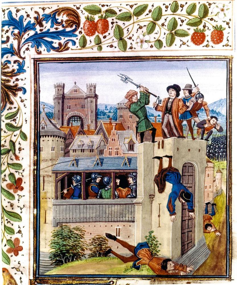 Etienne Marcel fut assassiné en 1358 en même temps que 54 partisans. Miniature extraite des Chroniques de Jean Froissart, 1470-1475.