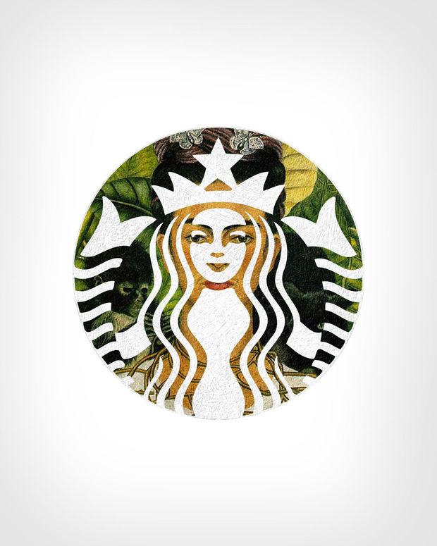 Starbucks + Self-portrait with Thorn Necklace and Hummingbird van Frida Kahlo