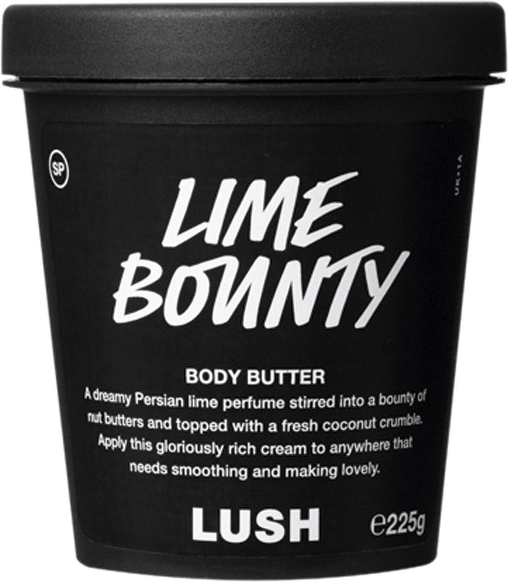 Body butter 'Lime Bounty' op basis van kokosolie en limoen (13 euro voor 100 g), lush.com