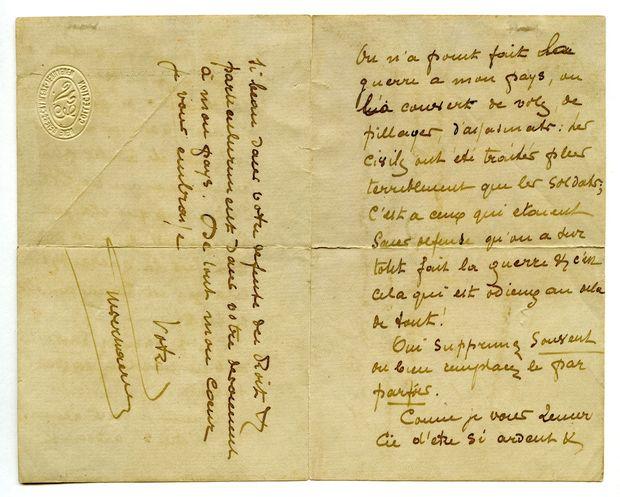Lettre d'Emile Verhaeren à Romain Rolland, datée du 3 décembre 1914.